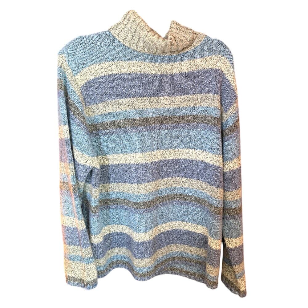 Vintage Y2K Northern Reflections Women XL Blue Gray Striped Turtleneck Preppy